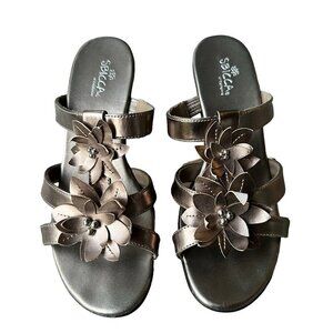 Sbicca California Goldie Metallic Strappy Sandals Floral Design Women's Size 7W‎